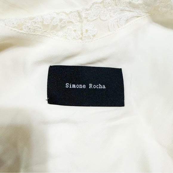 SIMONE ROCHA Lace-trimmed crepe de chine silk midi dress ivory cream size US 10 - Picture 8 of 11